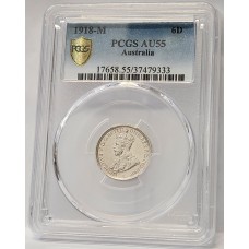 AUSTRALIA 1918 . SIXPENCE . PCGS AU55 AUSTRALIA 1918 . SIXPENCE . PCGS AU55